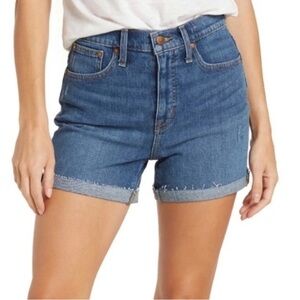 Madewell NWT Streetwear Casual High Rise Denim Blue Jean Cuffed Shorts Size 26
